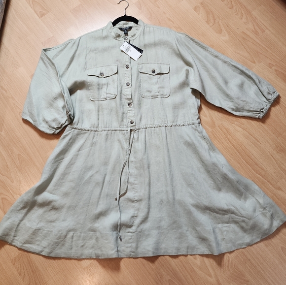 NWT Ralph Lauren 100% Linen Light Green Dress Side Pockets Drawstring Waist 12 - Picture 1 of 16